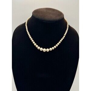 Single Strand Faux Pearl Necklace Vintage Box Clasp Marked Sterling